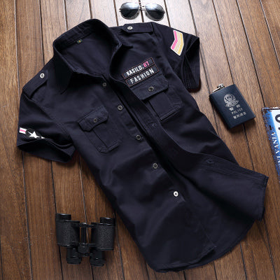 Importé - Chemise Homme Brodée En Coton à Manches Courtes