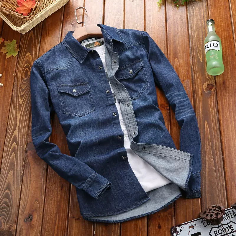 Importé - Chemise Jean Homme Décontractée Manches Longues