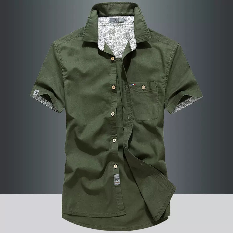 Importé - Chemise Homme Décontracté Slim A Manches Courtes En Lin