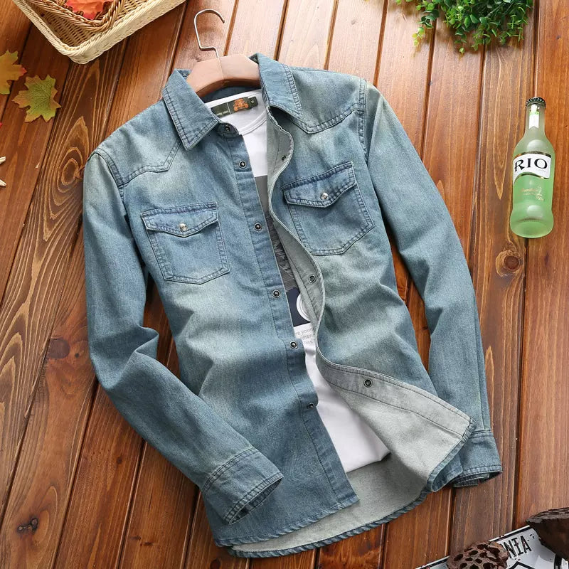Importé - Chemise Jean Homme Décontractée Manches Longues