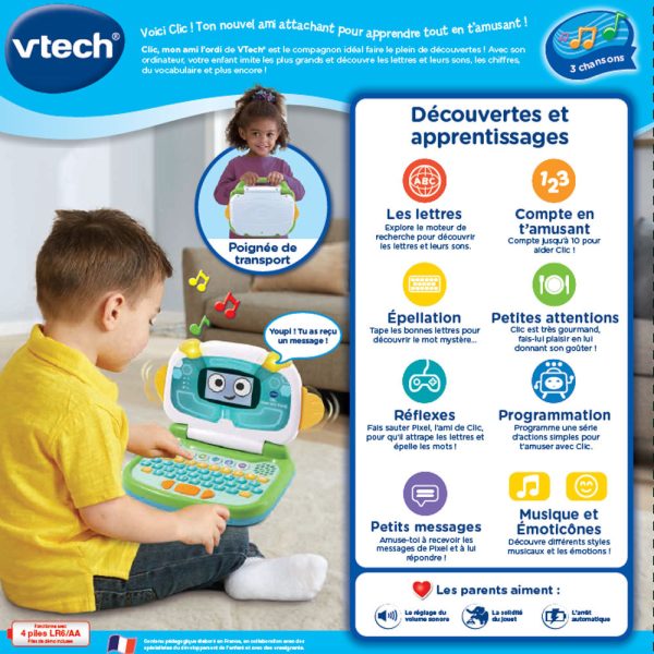 Vtech Clic, Mon Ami l’Ordi Vert-Blanc 3-6ans