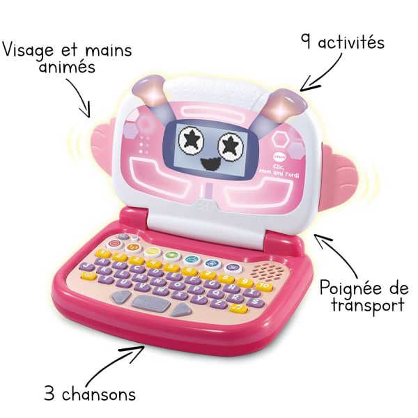 Vtech Clic, Mon Ami l’Ordi-Rose-Blanc 3-6ans