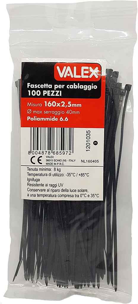 ATTACHE CABLE -2.5X200MM-100PCS -NOIR-VALEX