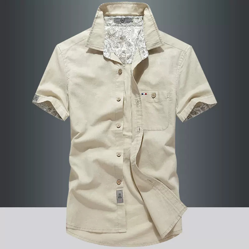 Importé - Chemise Homme Décontracté Slim A Manches Courtes En Lin