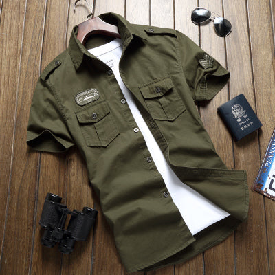 Importé - Chemise Homme Brodée En Coton à Manches Courtes