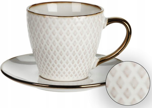 Tasse a café en faience-210ml+sous+tasse-beige-dore