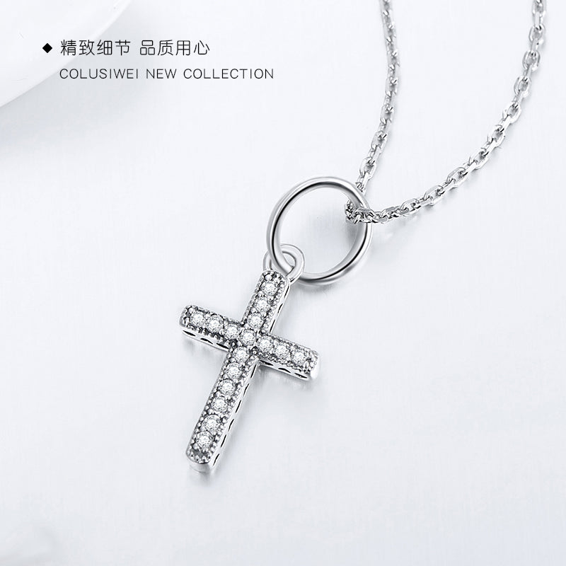 Importé - Collier Pendentif Croix en Argent-Hommes et Femmes