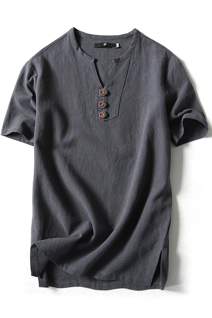 Importé - T-Shirt Homme Manches Courtes Col V en Coton