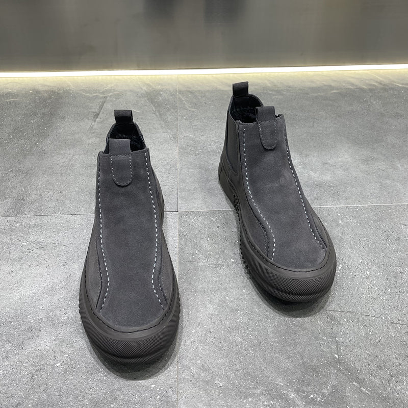 Importé - Chaussure Homme Style Bottines A Gaine Semelle Épaisse  En Cuir velours