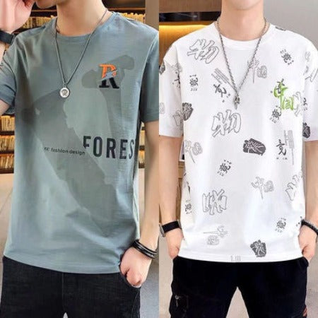 Importé - Lot 2 x T-Shirt Homme En Soie Glacée Décontracté