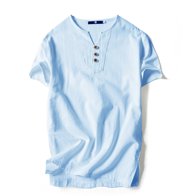 Importé - T-Shirt Homme Manches Courtes Col V en Coton