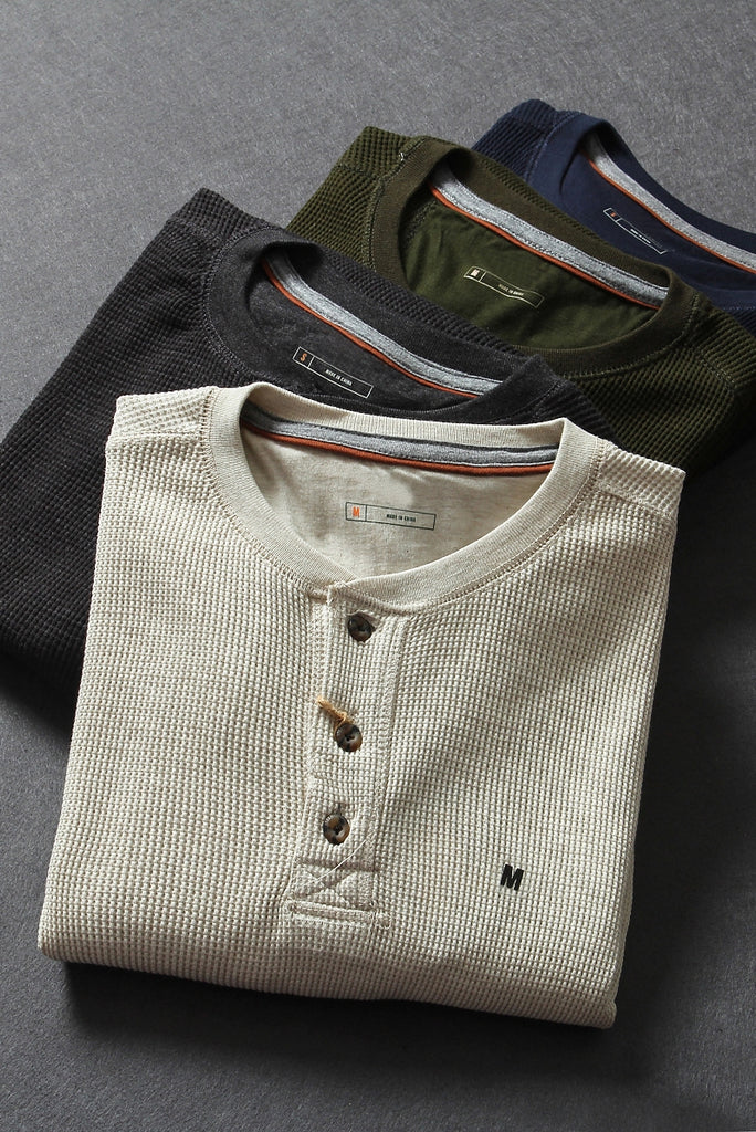 Importé - Polo Hommes à Manches Longues Avec Col Henry