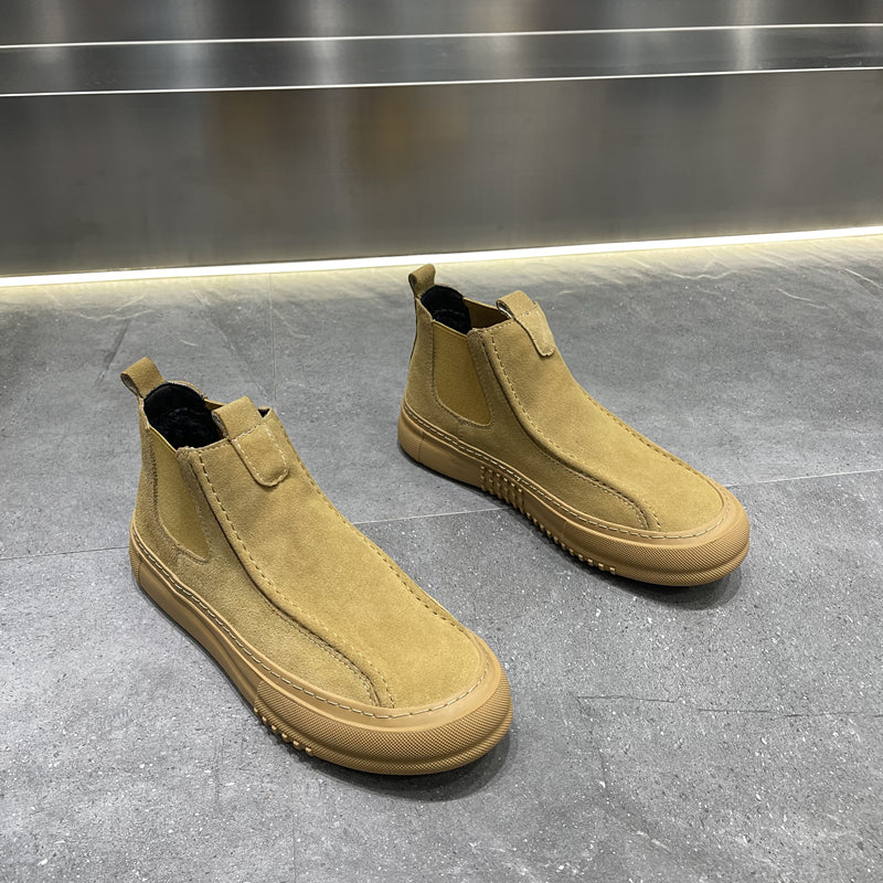 Importé - Chaussure Homme Style Bottines A Gaine Semelle Épaisse  En Cuir velours