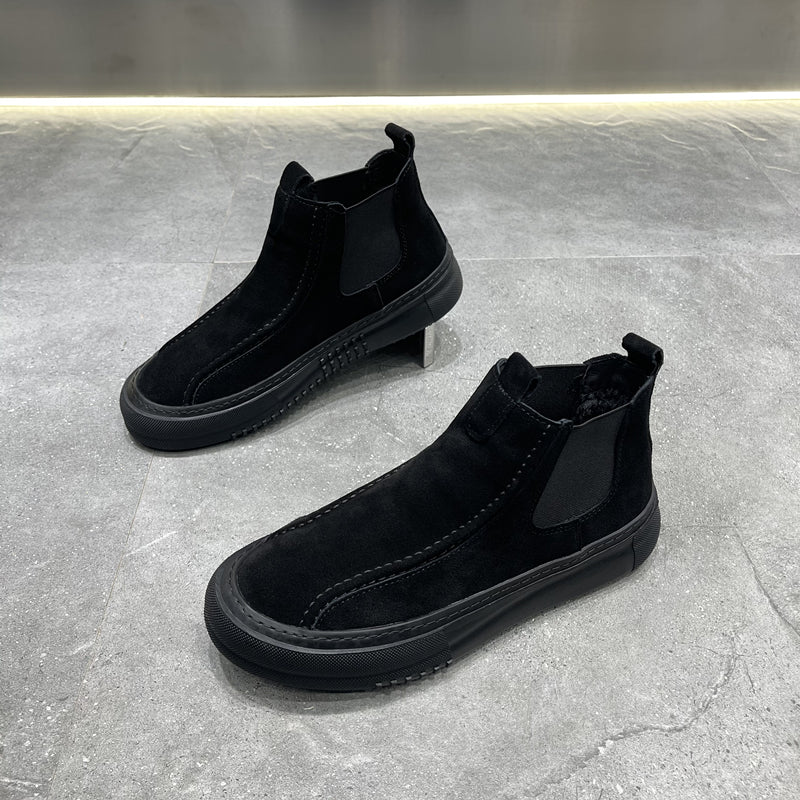 Importé - Chaussure Homme Style Bottines A Gaine Semelle Épaisse  En Cuir velours