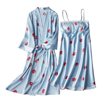 Importe - Ensemble Pyjamas Nuisette Femme Slim 2 Pièces Manche Longue Avec Col V En Soie