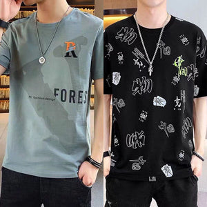 Importé - Lot 2 x T-Shirt Homme En Soie Glacée Décontracté