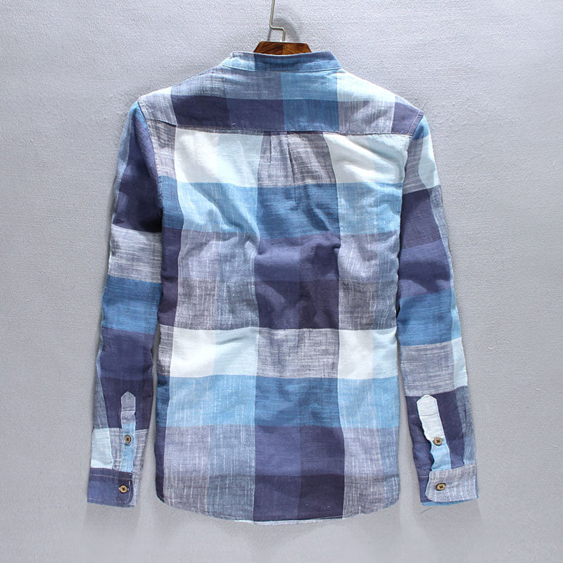 Importé - Chemise Homme Pur Lin Carreau Manche Longue