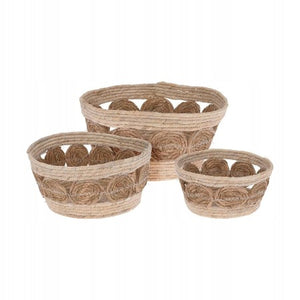 PANIER EN PAILLE TRESSE-SET DE 3PCS-COULEUR NATURELLE