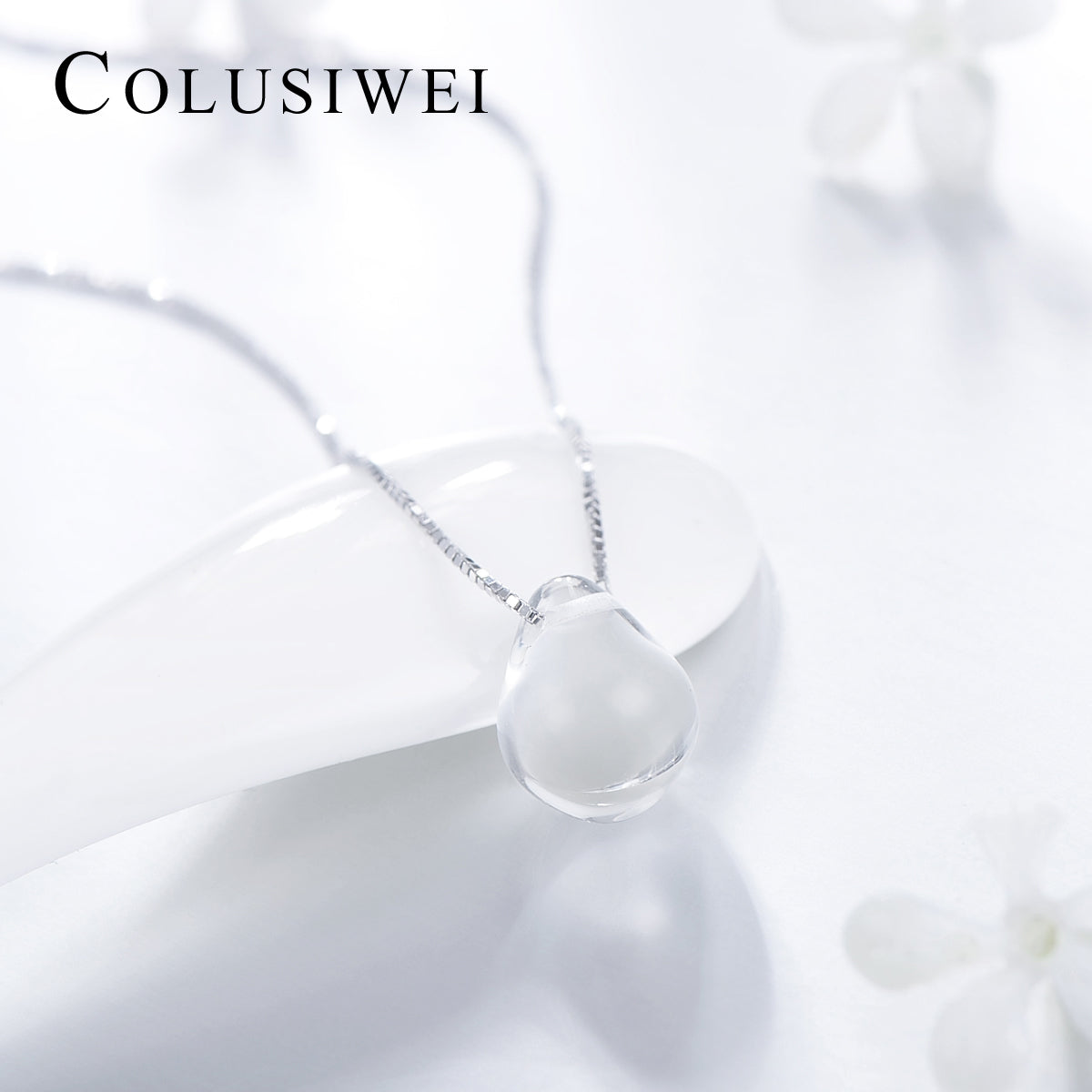 Importé - Collier de Larmes de Sirène en Cristal Blanc