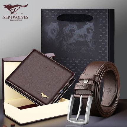 Importé - Coffret Cadeau Ceinture à Boucle + Portefeuille en Cuir pour Homme