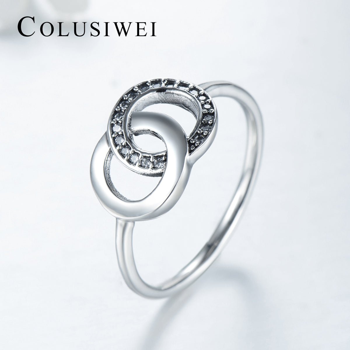 Importé - Bague de Mariage Imbriquée en Argent Sterling