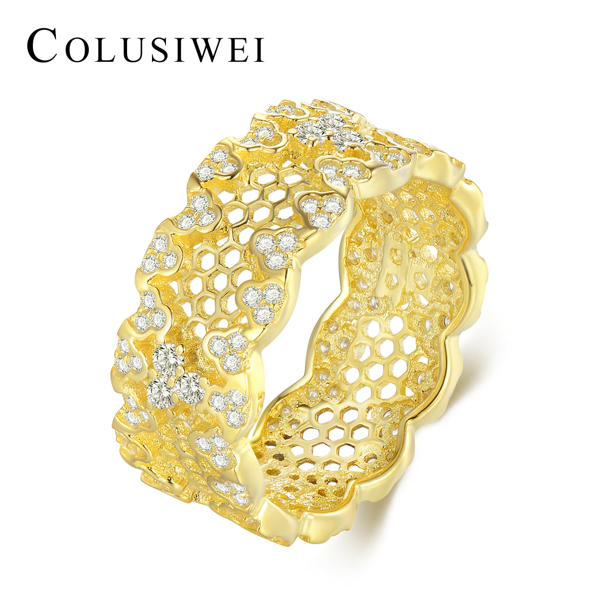 Importé - Bague en Nid d'Abeille Femme en Argent