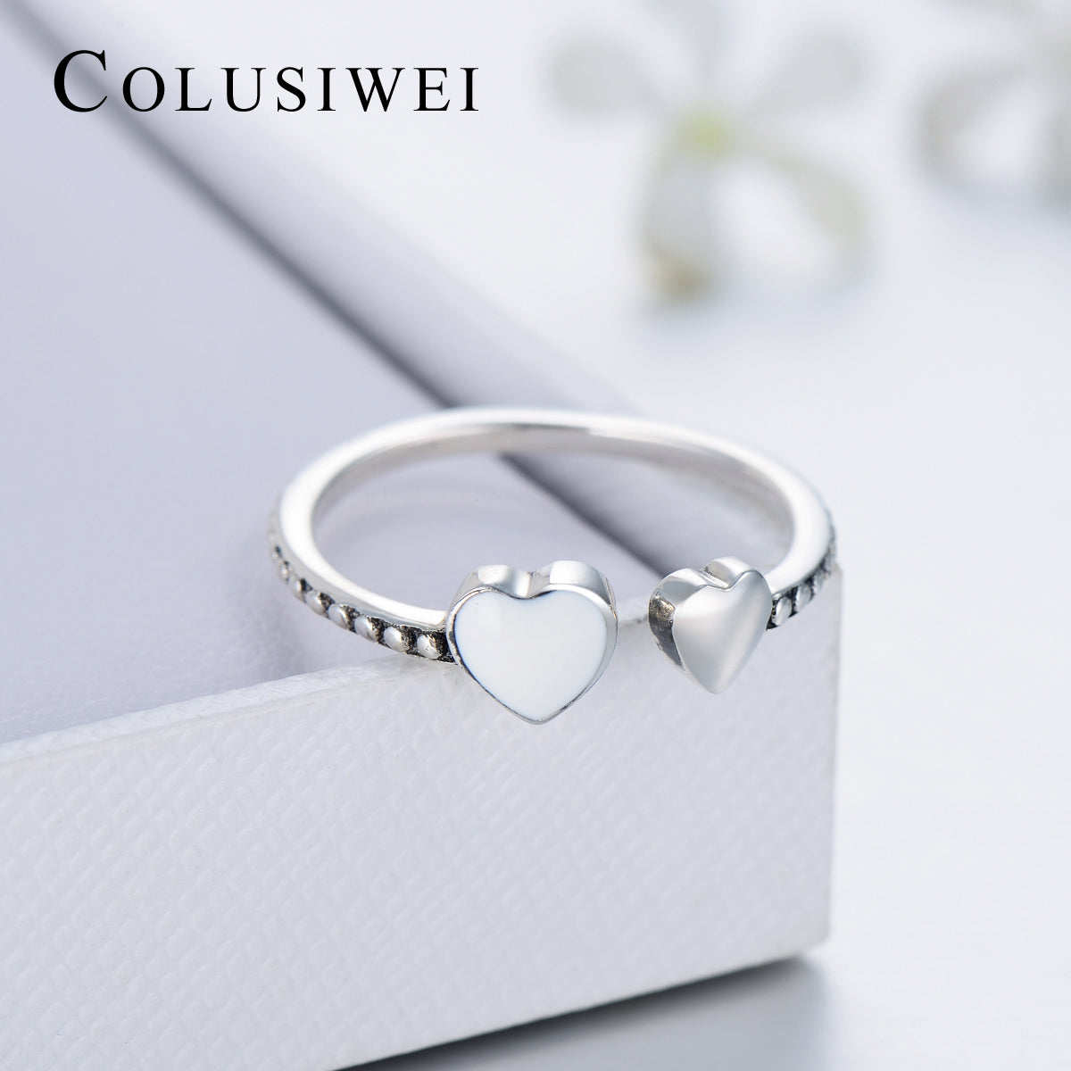 Importé - Bague Double Cœur en Argent