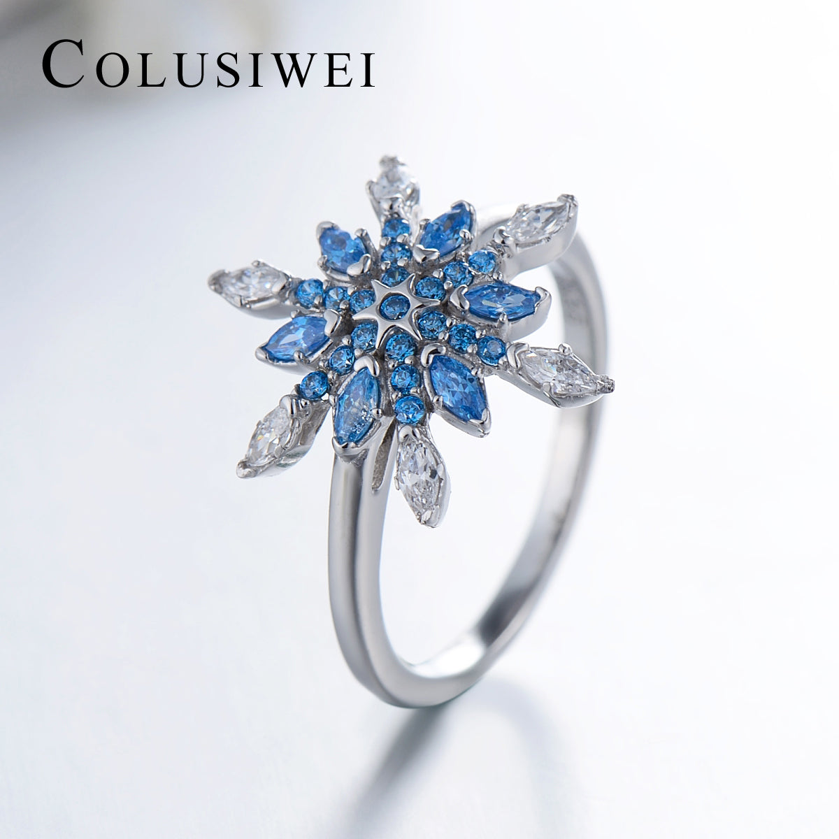Importé - Bague en Cristal Bleu Flocon de Neige