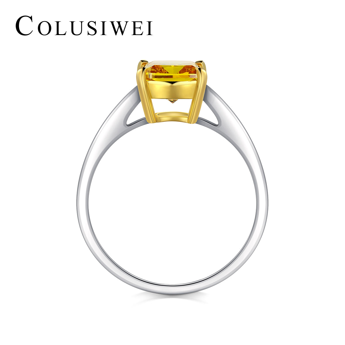 Importé - Bague Argent Motif Carrée de couleur Jaune Or