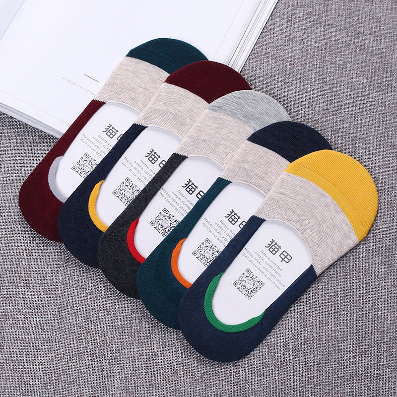 Importé - Lot de 5 Paires de Chaussettes Invisibles 100% Coton Anti-dérapant
