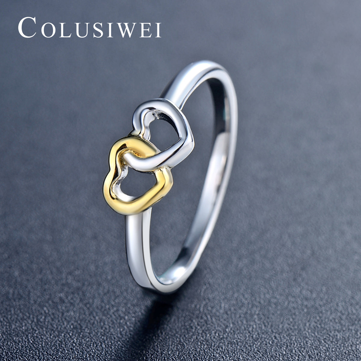 Importé - Bague Motif Double Cœur Or-Argent