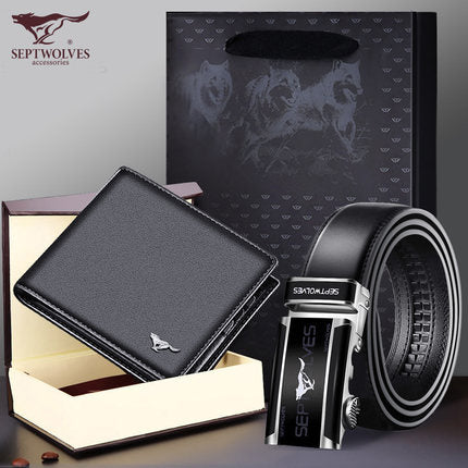 Importé - Coffret Cadeau Ceinture à Boucle + Portefeuille en Cuir pour Homme