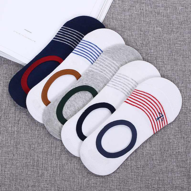 Importé - Lot de 5 Paires de Chaussettes Invisibles 100% Coton Anti-dérapant