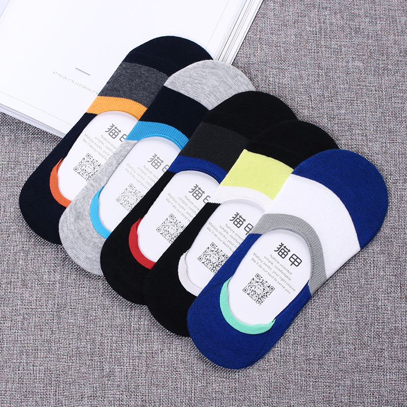 Importé - Lot de 5 Paires de Chaussettes Invisibles 100% Coton Anti-dérapant