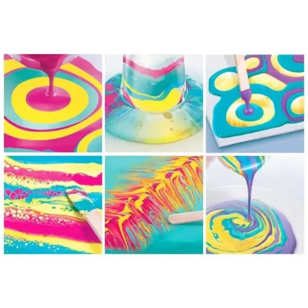 Jeu Pouring Art Kit Rainbow Kit de Peinture+6ans