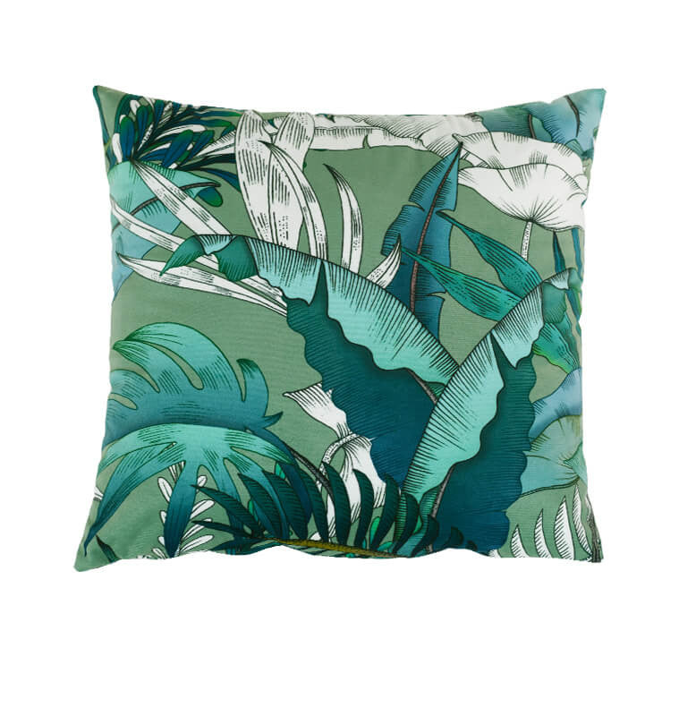 Coussin decoratif-45x45cm-feuilles-vert-bleu-blanc