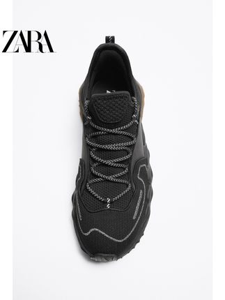 Importé - ZARA NEW - Chaussure Homme Sport Baskets Montantes En Maille Tissé - Noir