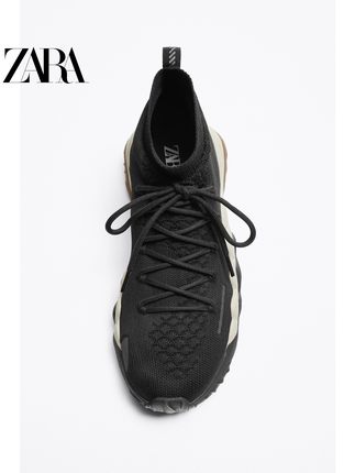 Importé - ZARA NEW - Chaussure Homme Sport Baskets Montantes En Maille - Noir