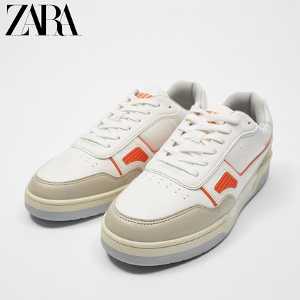 Importé  - ZARA NEW - Chaussure Homme Sport Baskets  Style Rétro - Blanc-Orange