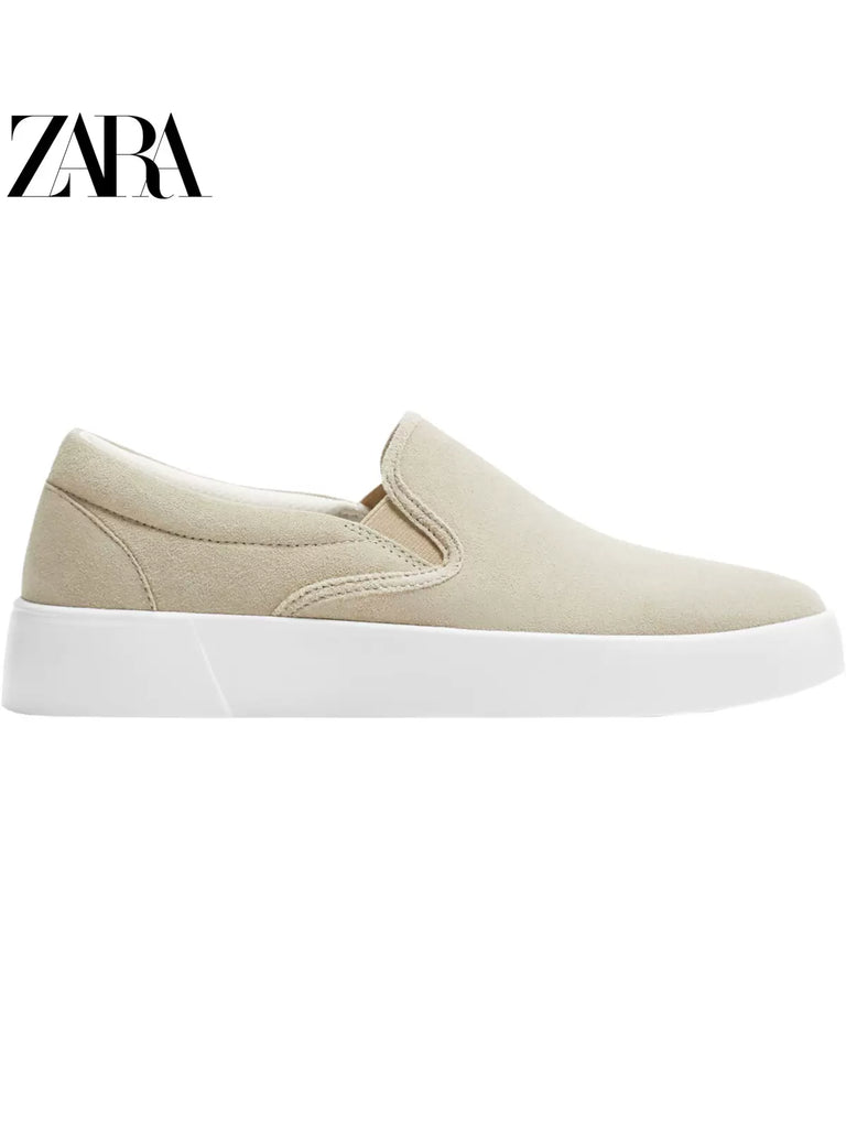 Importé - ZARA NEW - Chaussure Homme Tennis Conforts à Gaine - Cuir Daim Kaki
