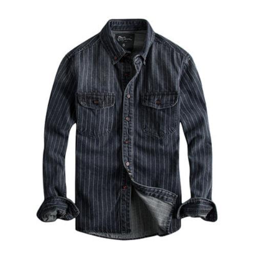 Importé - Chemise Homme Jean Denim Retro Manches Longues