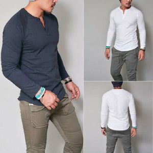 Importé -  T-Shirt Homme Slim A Manches Longues Col V