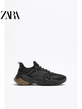 Importé - ZARA NEW - Chaussure Homme Sport Baskets Montantes En Maille Tissé - Noir