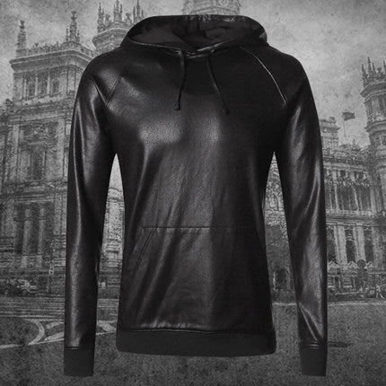 Importé - Pull Homme  Manche Décontractée Longues Avec Capuche En Cuir Stretch