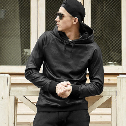 Importé - Pull Homme  Manche Décontractée Longues Avec Capuche En Cuir Stretch