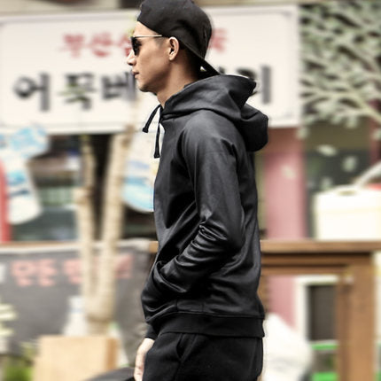 Importé - Pull Homme  Manche Décontractée Longues Avec Capuche En Cuir Stretch