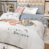 Importé - Ensemble Drap De Lit 4 Pièces Brodé + Housse de Couette 100% Coton