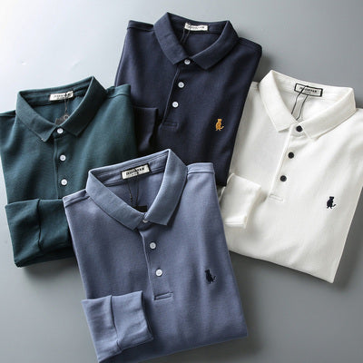 Importé - Polo T-Shirt Homme en Coton Broderie à Manches Longues