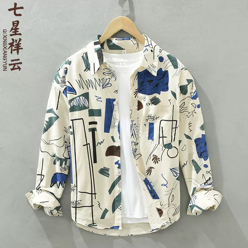 Importé - Chemise Pur Coton Homme Motif Ethnique Manche Longue