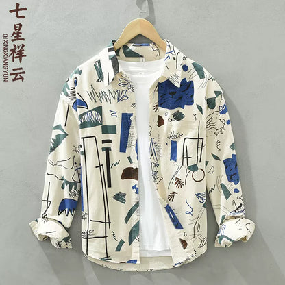 Importé - Chemise Pur Coton Homme Motif Ethnique Manche Longue